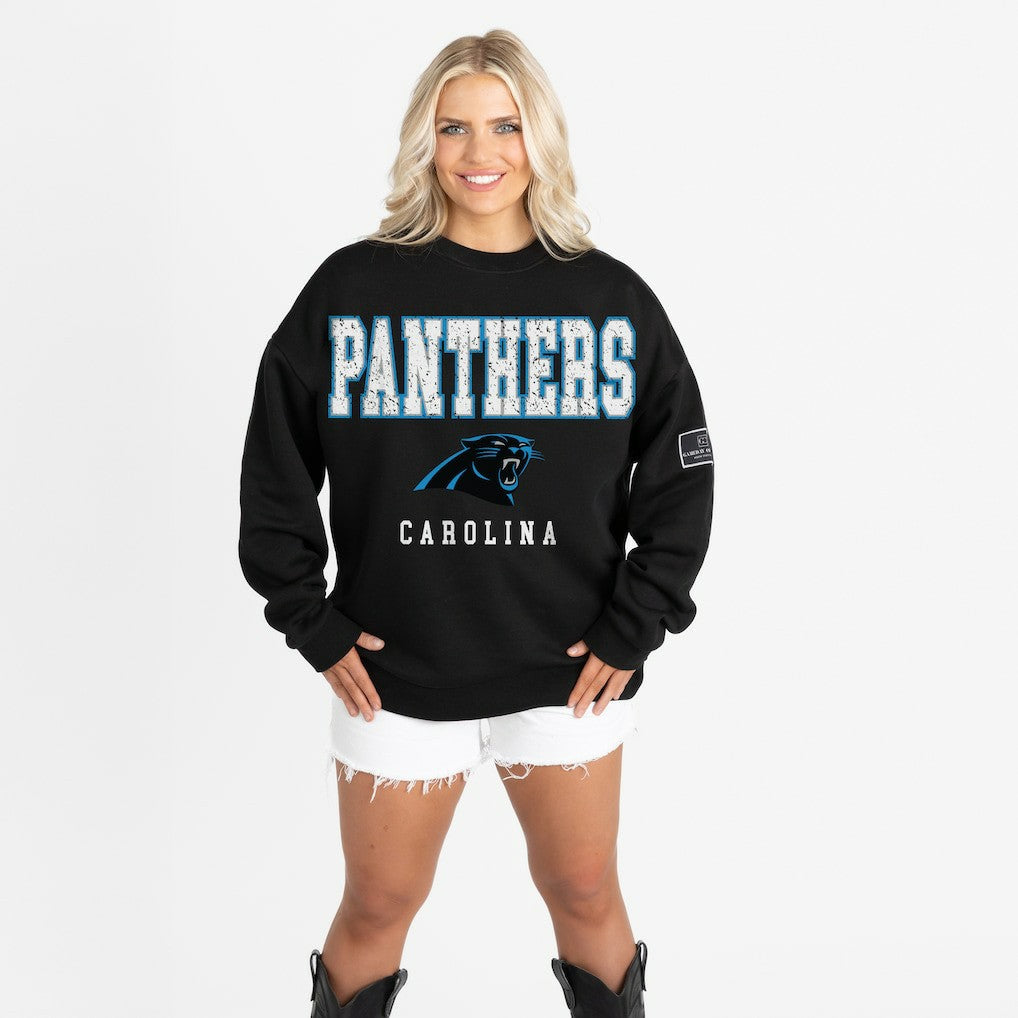 Gameday Couture Women's Oversized Level Up Black Label Premium Fleece Sweatshirt - Carolina Panthers