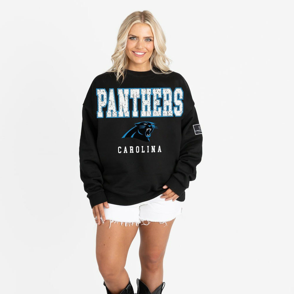 Gameday Couture Women's Oversized Level Up Black Label Premium Fleece Sweatshirt - Carolina Panthers