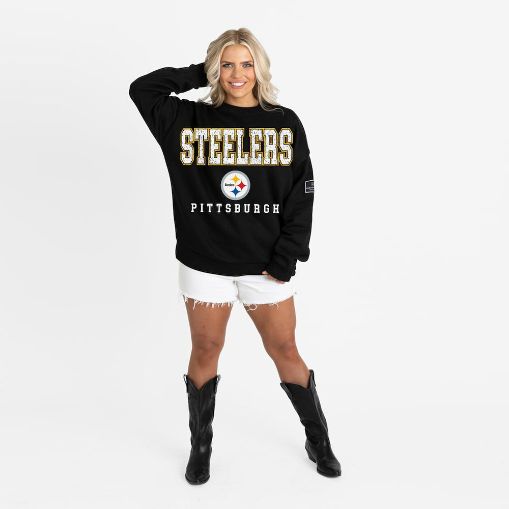 Gameday Couture Women's Oversized Level Up Black Label Premium Fleece Sweatshirt - Pittsburgh Steelers