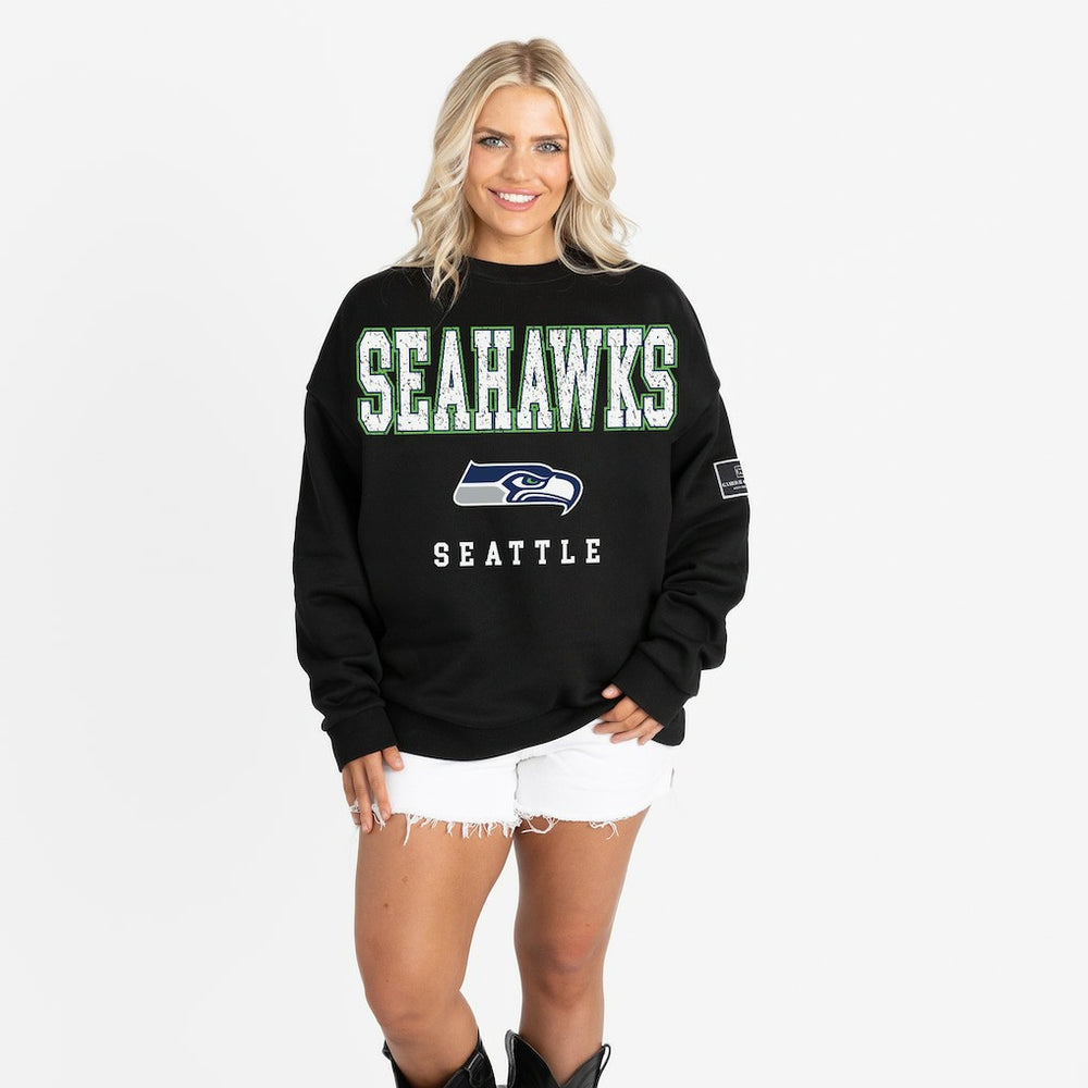 Gameday Couture Women's Oversized Level Up Black Label Premium Fleece Sweatshirt - Seattle Seahawks