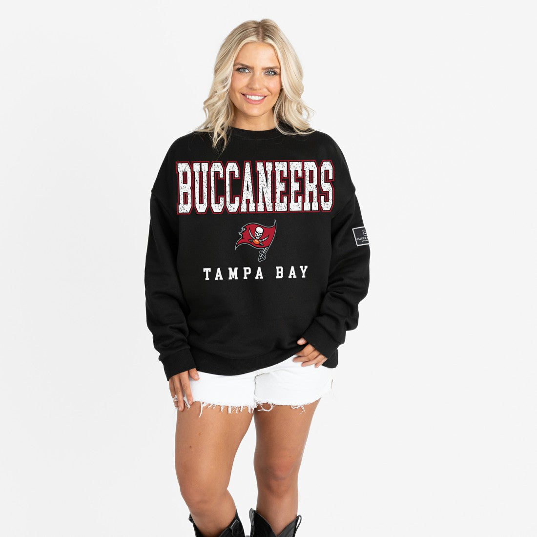 Gameday Couture Women's Oversized Level Up Black Label Premium Fleece Sweatshirt - Tampa Bay Buccaneers