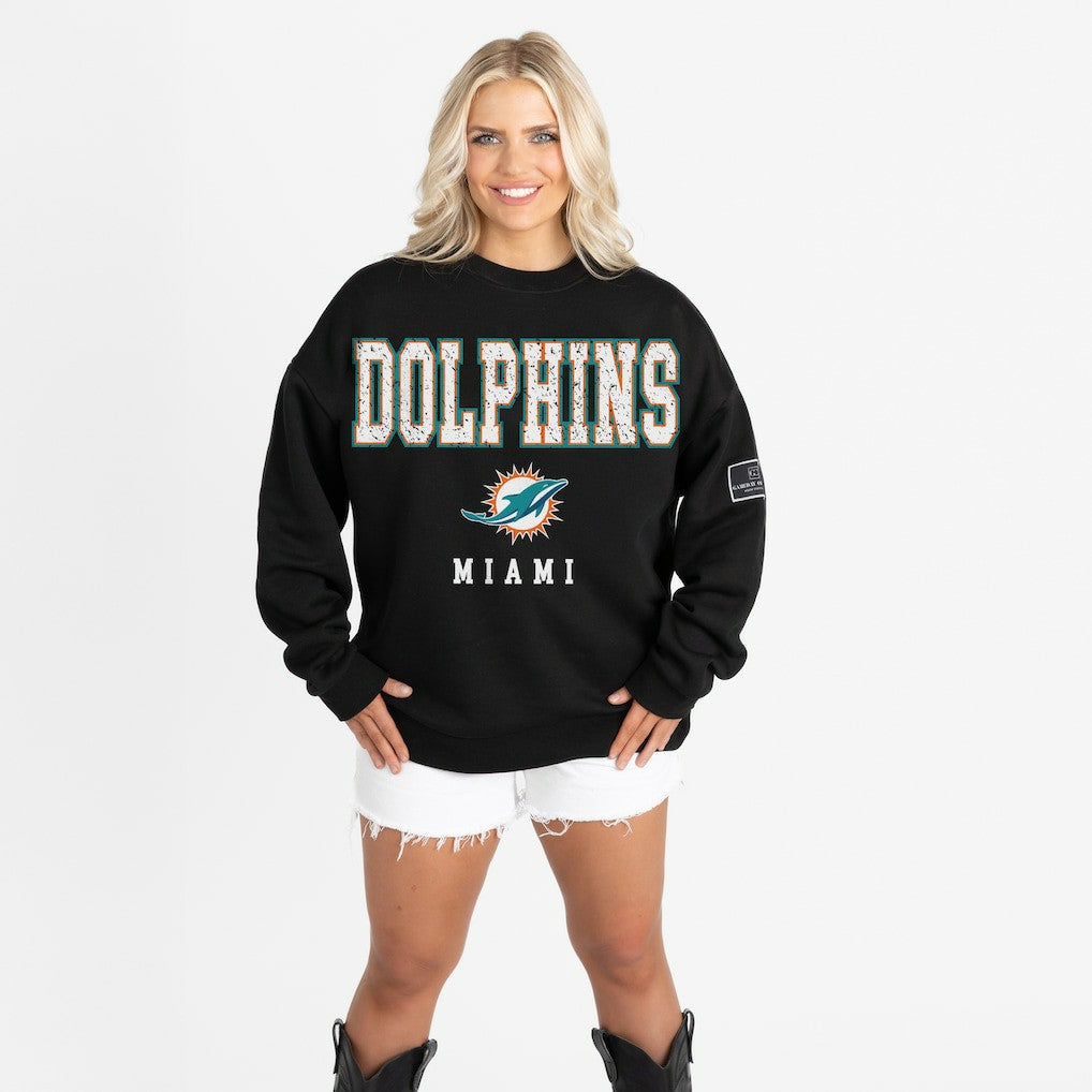 Gameday Couture Women's Oversized Level Up Black Label Premium Fleece Sweatshirt - Miami Dolphins