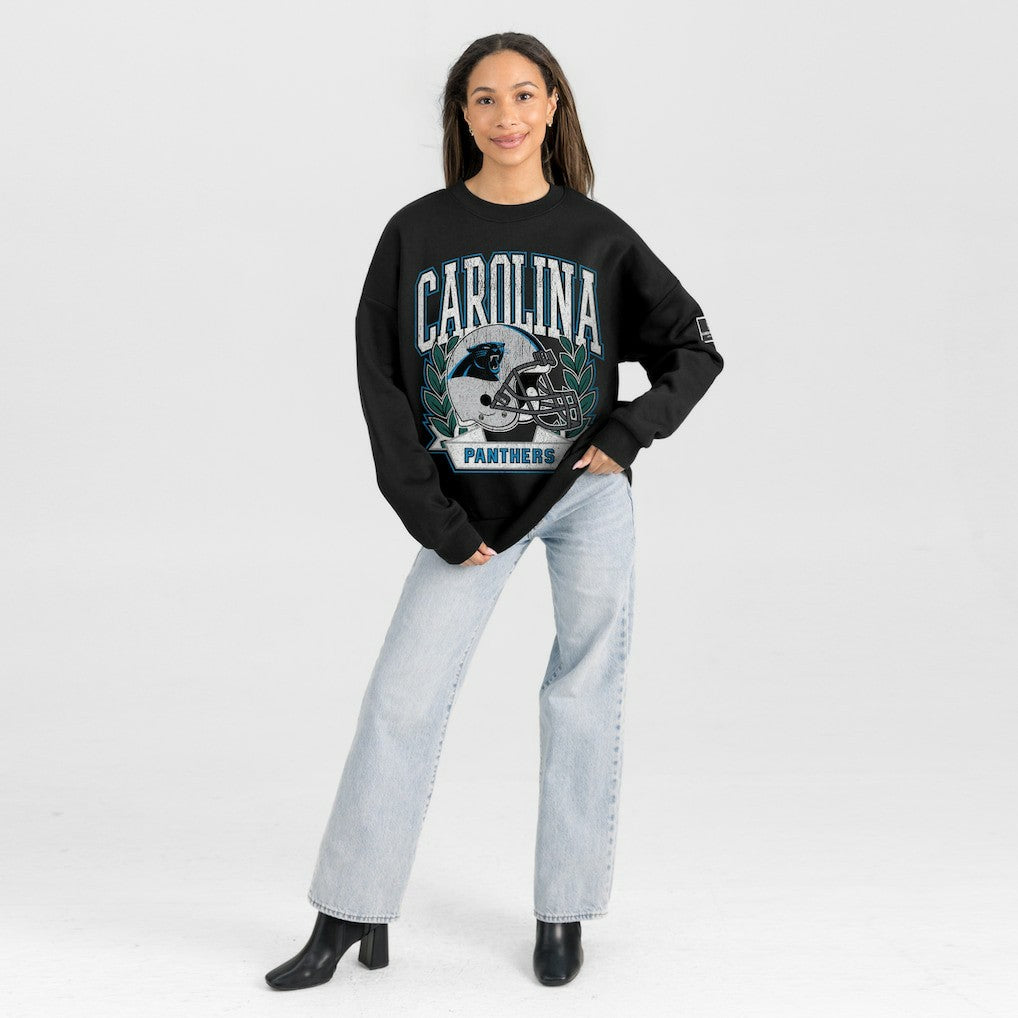 Gameday Couture Women's Oversized Victory Lane Black Label Premium Fleece Sweatshirt - Carolina Panthers