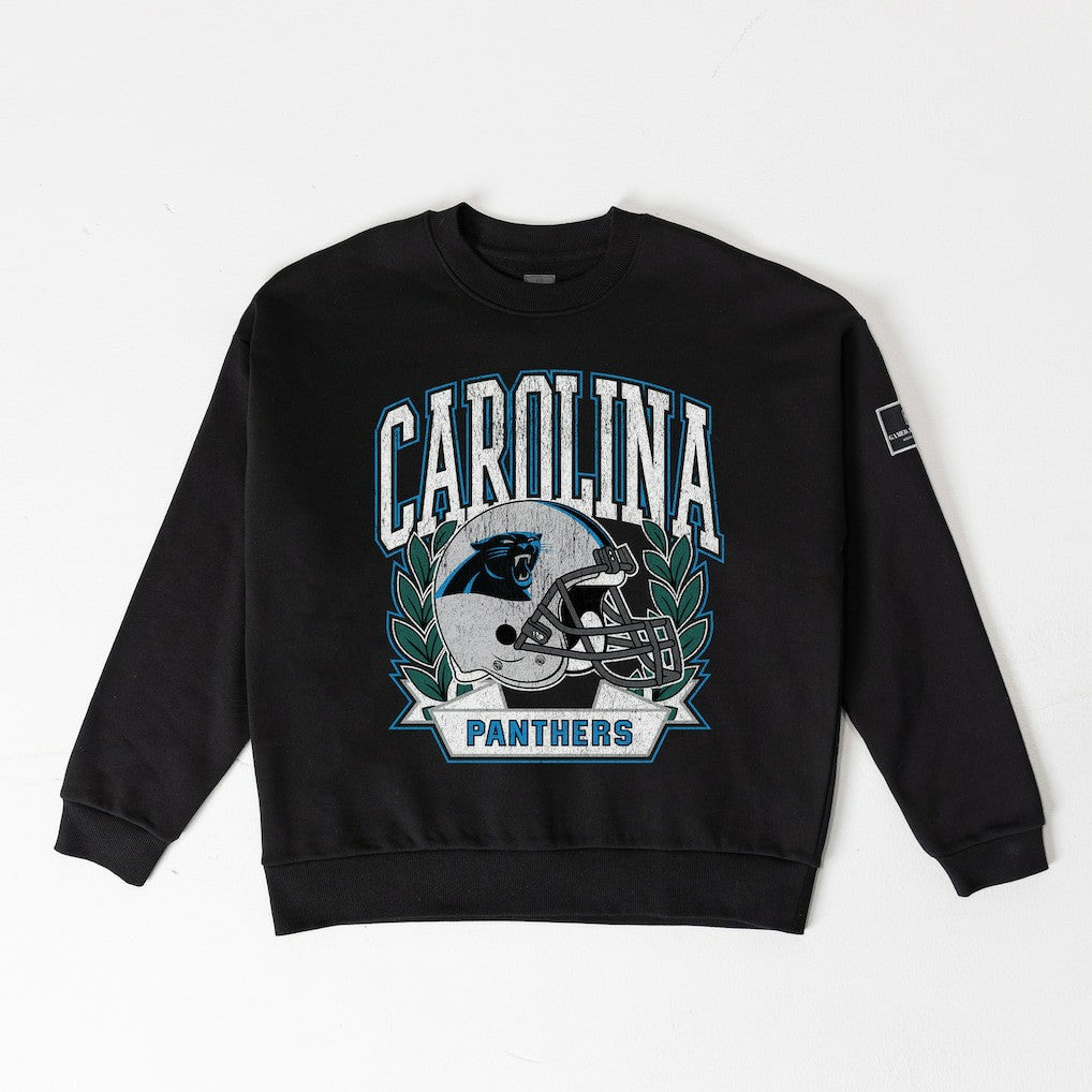 Gameday Couture Women's Oversized Victory Lane Black Label Premium Fleece Sweatshirt - Carolina Panthers
