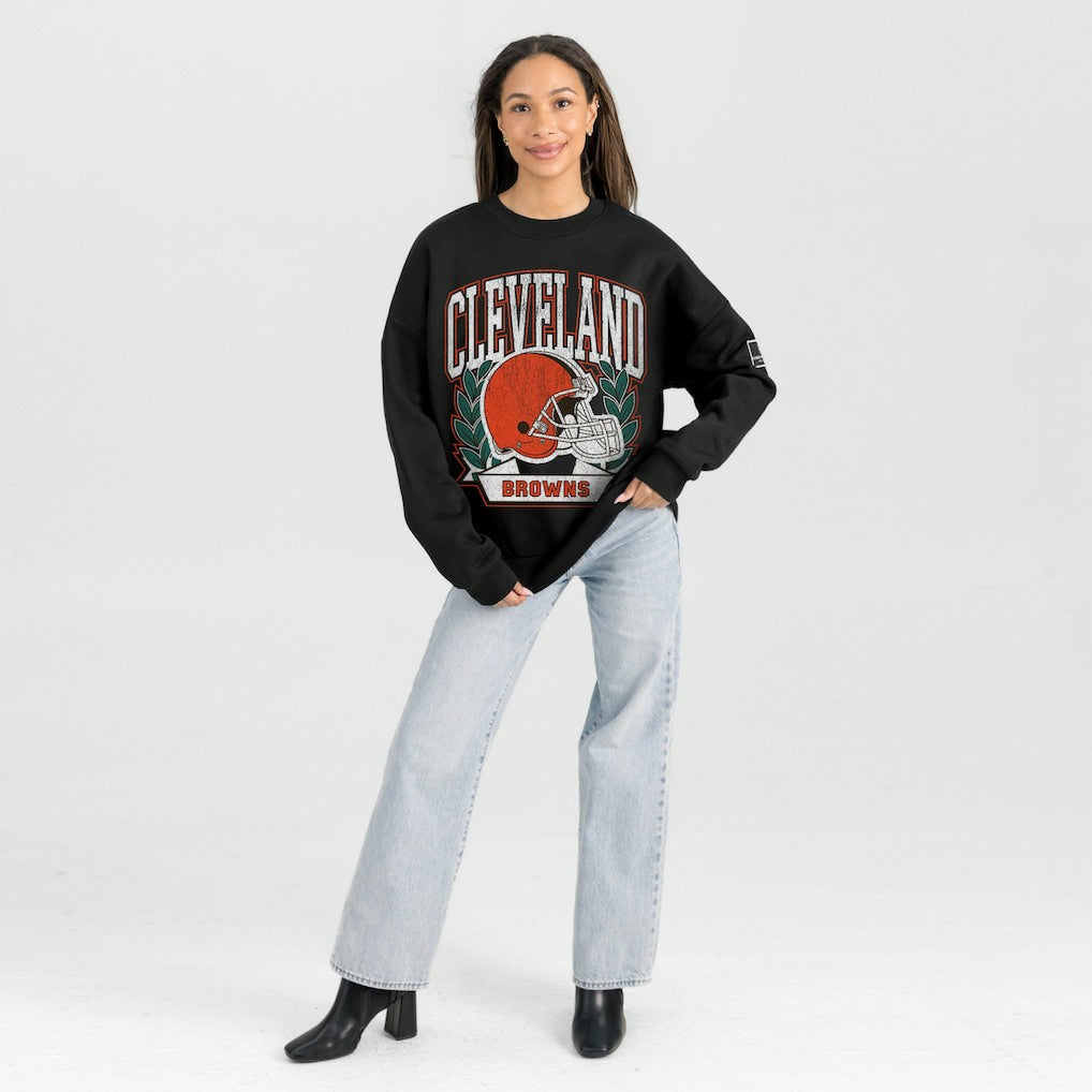 Gameday Couture Women's Oversized Victory Lane Black Label Premium Fleece Sweatshirt - Cleveland Browns