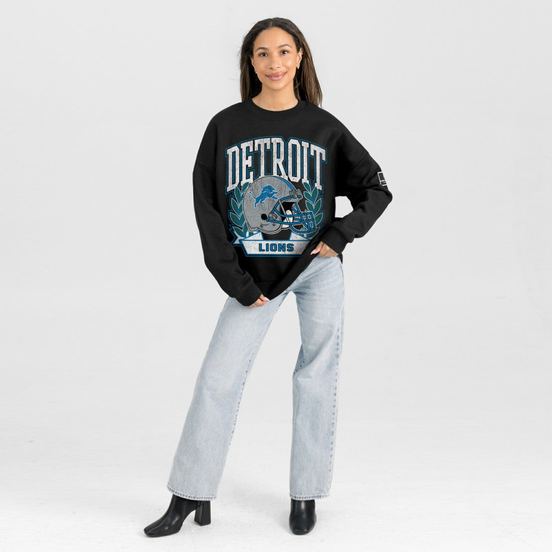 Gameday Couture Women's Oversized Victory Lane Black Label Premium Fleece Sweatshirt - Detroit Lions