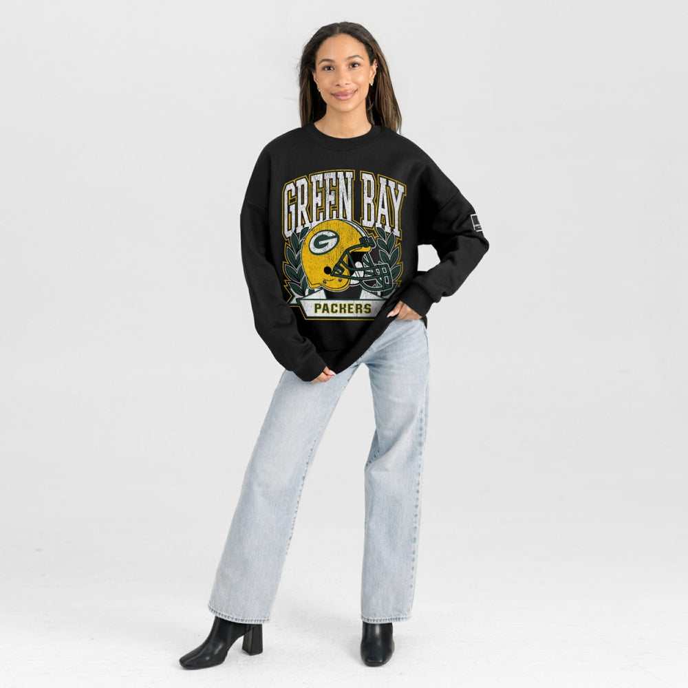 Gameday Couture Women's Oversized Victory Lane Black Label Premium Fleece Sweatshirt - Green Bay Packers