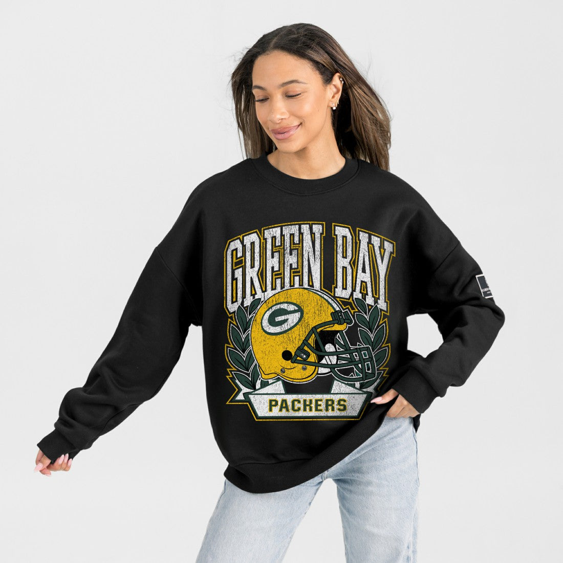 Gameday Couture Women's Oversized Victory Lane Black Label Premium Fleece Sweatshirt - Green Bay Packers