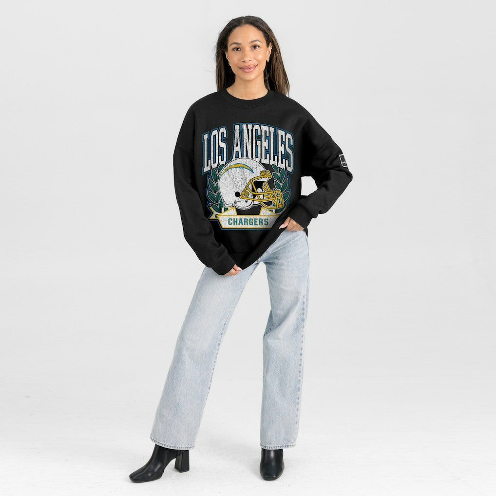 Gameday Couture Women's Oversized Victory Lane Black Label Premium Fleece Sweatshirt - Los Angeles Chargers