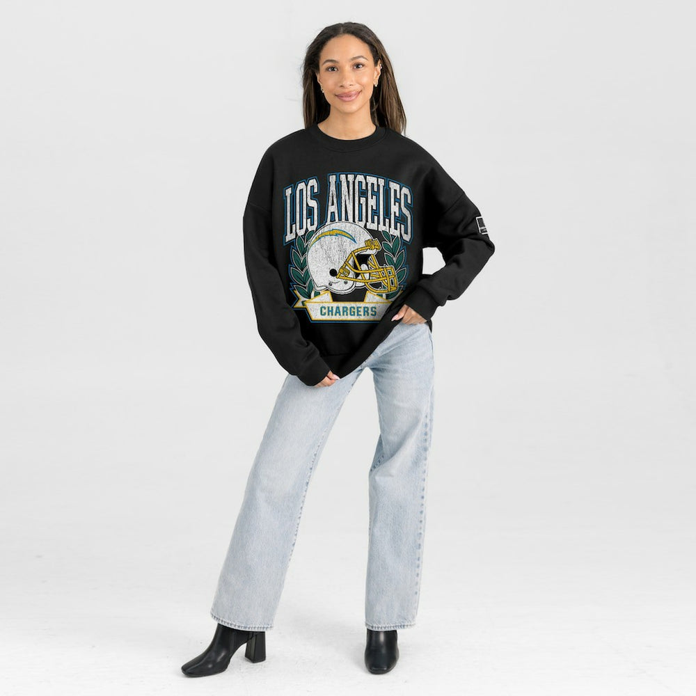 Gameday Couture Women's Oversized Victory Lane Black Label Premium Fleece Sweatshirt - Los Angeles Chargers