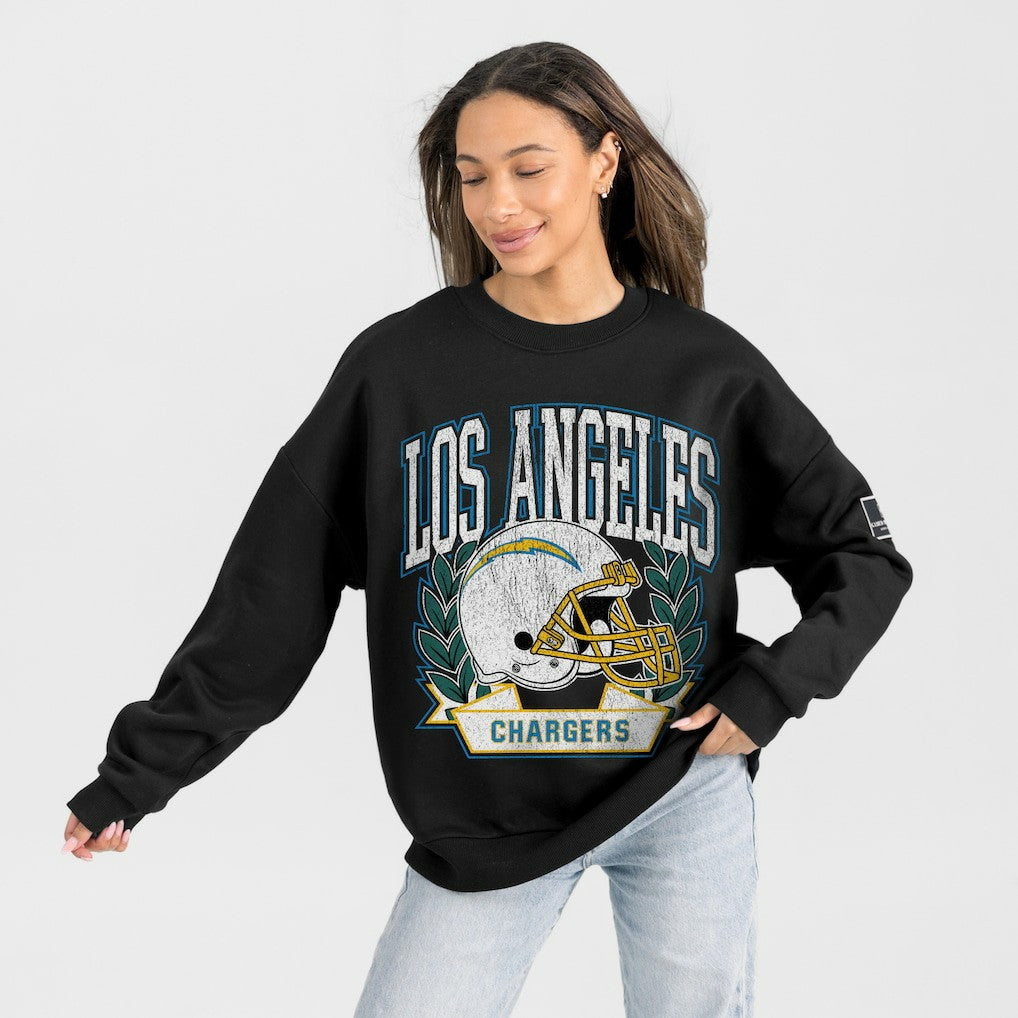 Gameday Couture Women's Oversized Victory Lane Black Label Premium Fleece Sweatshirt - Los Angeles Chargers