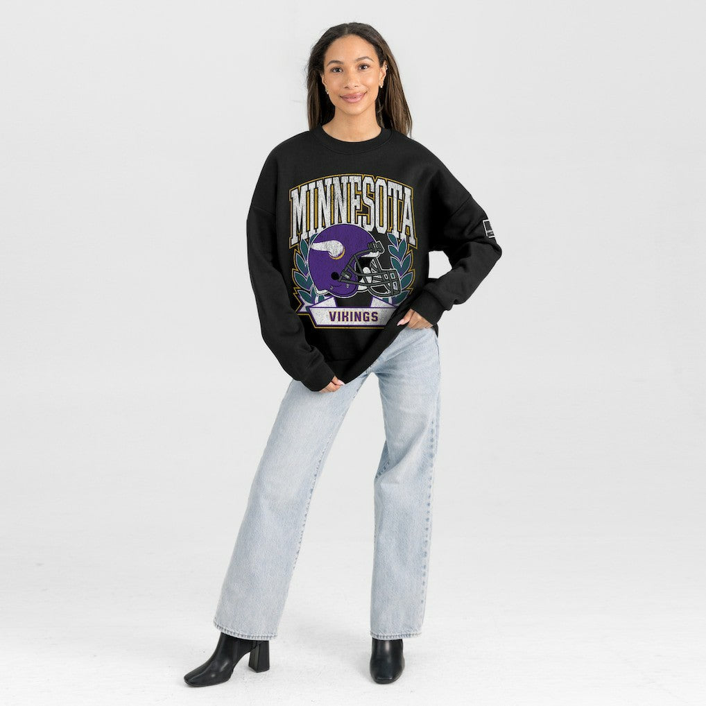 Gameday Couture Women's Oversized Victory Lane Black Label Premium Fleece Sweatshirt - Minnesota Vikings