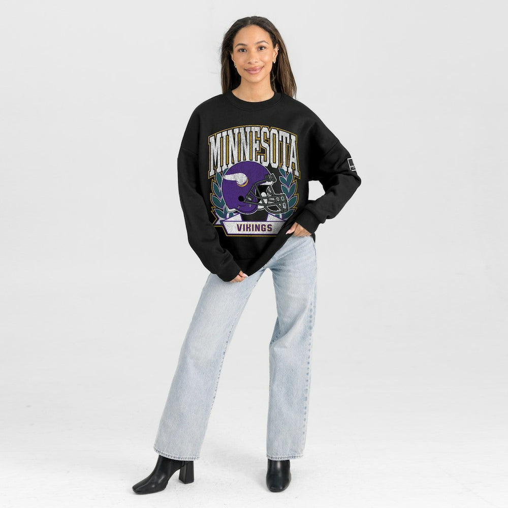 Gameday Couture Women's Oversized Victory Lane Black Label Premium Fleece Sweatshirt - Minnesota Vikings