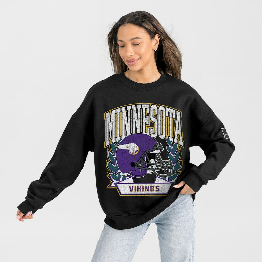 Gameday Couture Women's Oversized Victory Lane Black Label Premium Fleece Sweatshirt - Minnesota Vikings