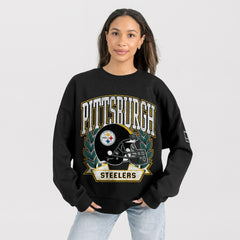 Gameday Couture Women's Oversized Victory Lane Black Label Premium Fleece Sweatshirt - Pittsburgh Steelers