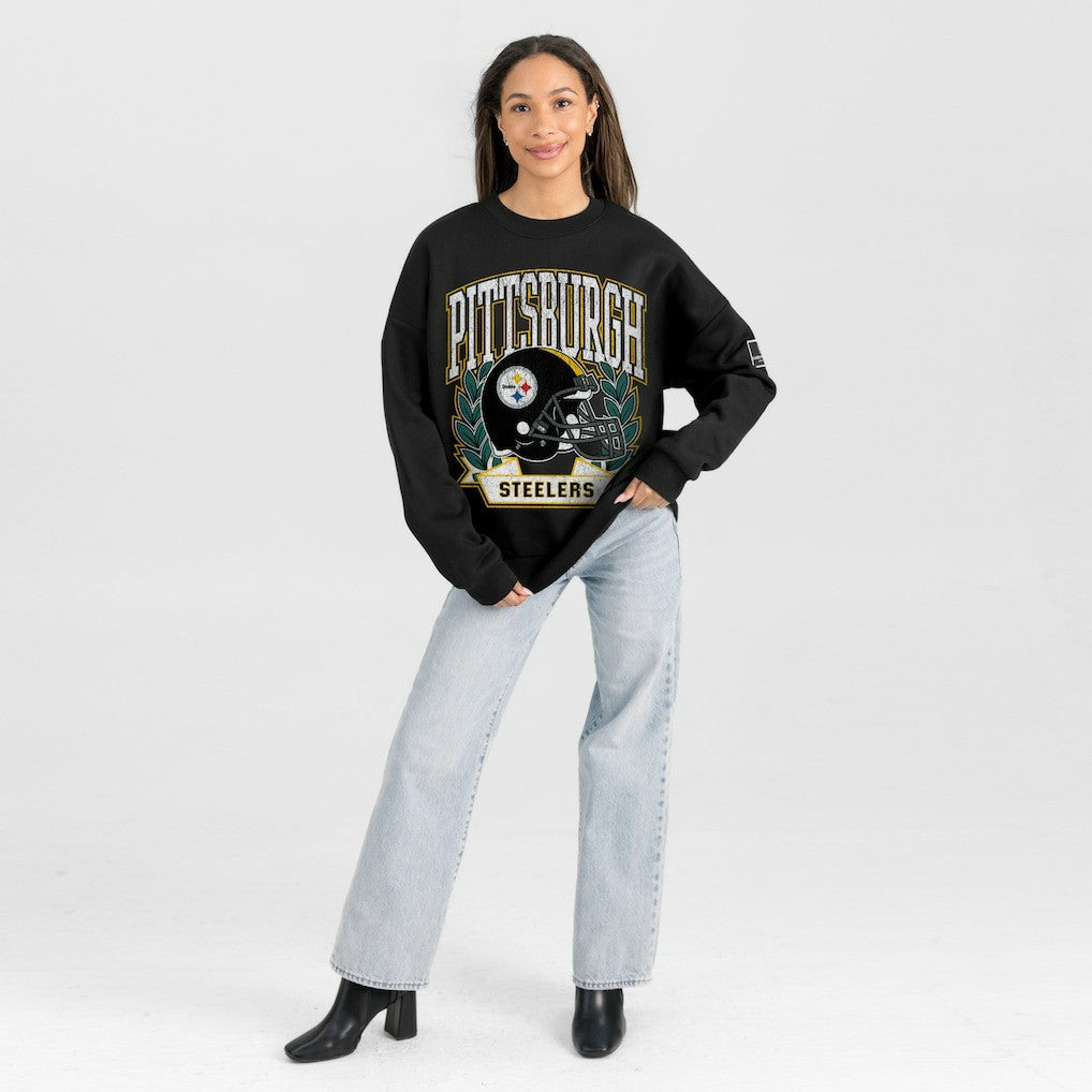 Gameday Couture Women's Oversized Victory Lane Black Label Premium Fleece Sweatshirt - Pittsburgh Steelers