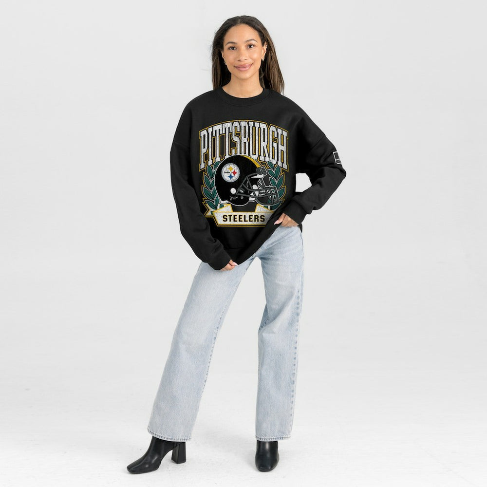 Gameday Couture Women's Oversized Victory Lane Black Label Premium Fleece Sweatshirt - Pittsburgh Steelers