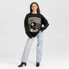Gameday Couture Women's Oversized Victory Lane Black Label Premium Fleece Sweatshirt - Pittsburgh Steelers