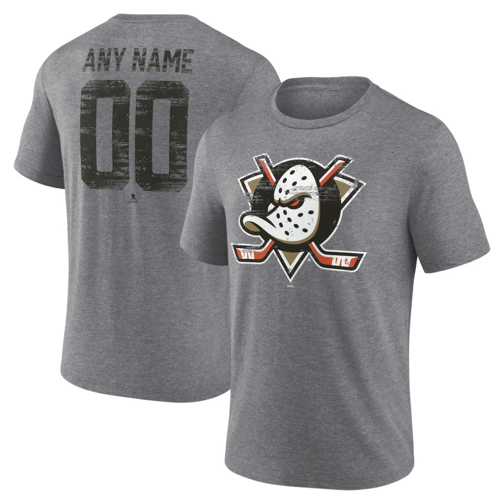 NHL Gray Anaheim Ducks Heritage Custom Tri-Blend T-Shirt