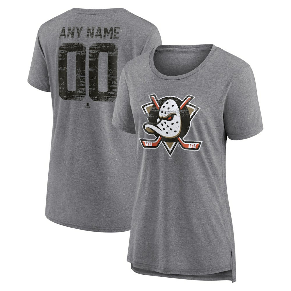 NHL Gray Anaheim Ducks Women's Heritage Custom Tri-Blend T-Shirt