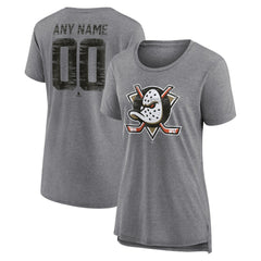 NHL Gray Anaheim Ducks Women's Heritage Custom Tri-Blend T-Shirt