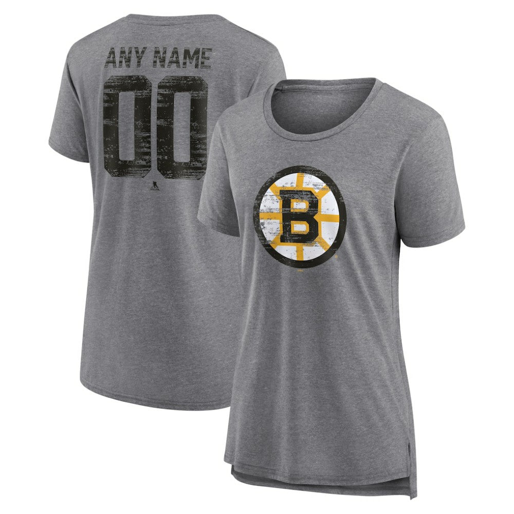 NHL Gray Boston Bruins Women's Heritage Custom Tri-Blend T-Shirt