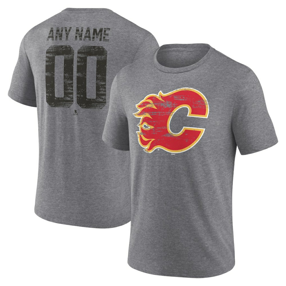 NHL Gray Calgary Flames Heritage Custom Tri-Blend T-Shirt