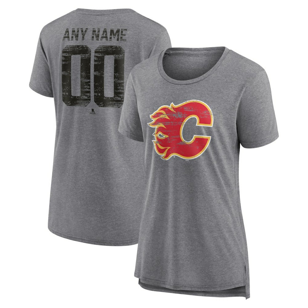 NHL Gray Calgary Flames Women's Heritage Custom Tri-Blend T-Shirt