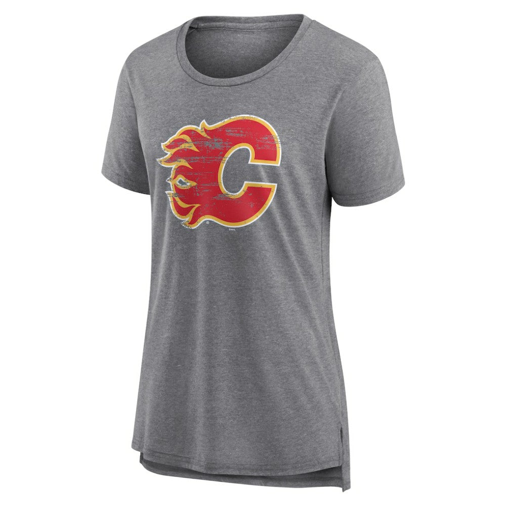 NHL Gray Calgary Flames Women's Heritage Custom Tri-Blend T-Shirt