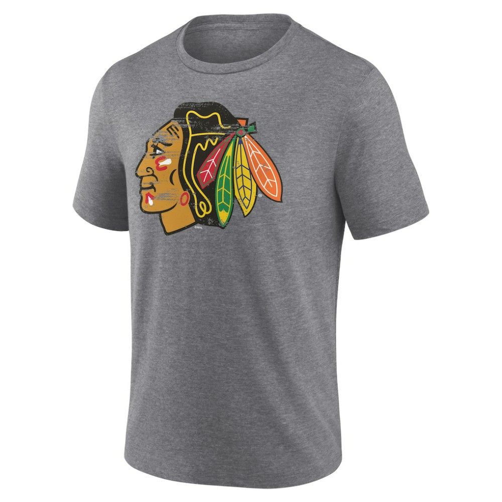 NHL Gray Chicago Blackhawks Heritage Custom Tri-Blend T-Shirt