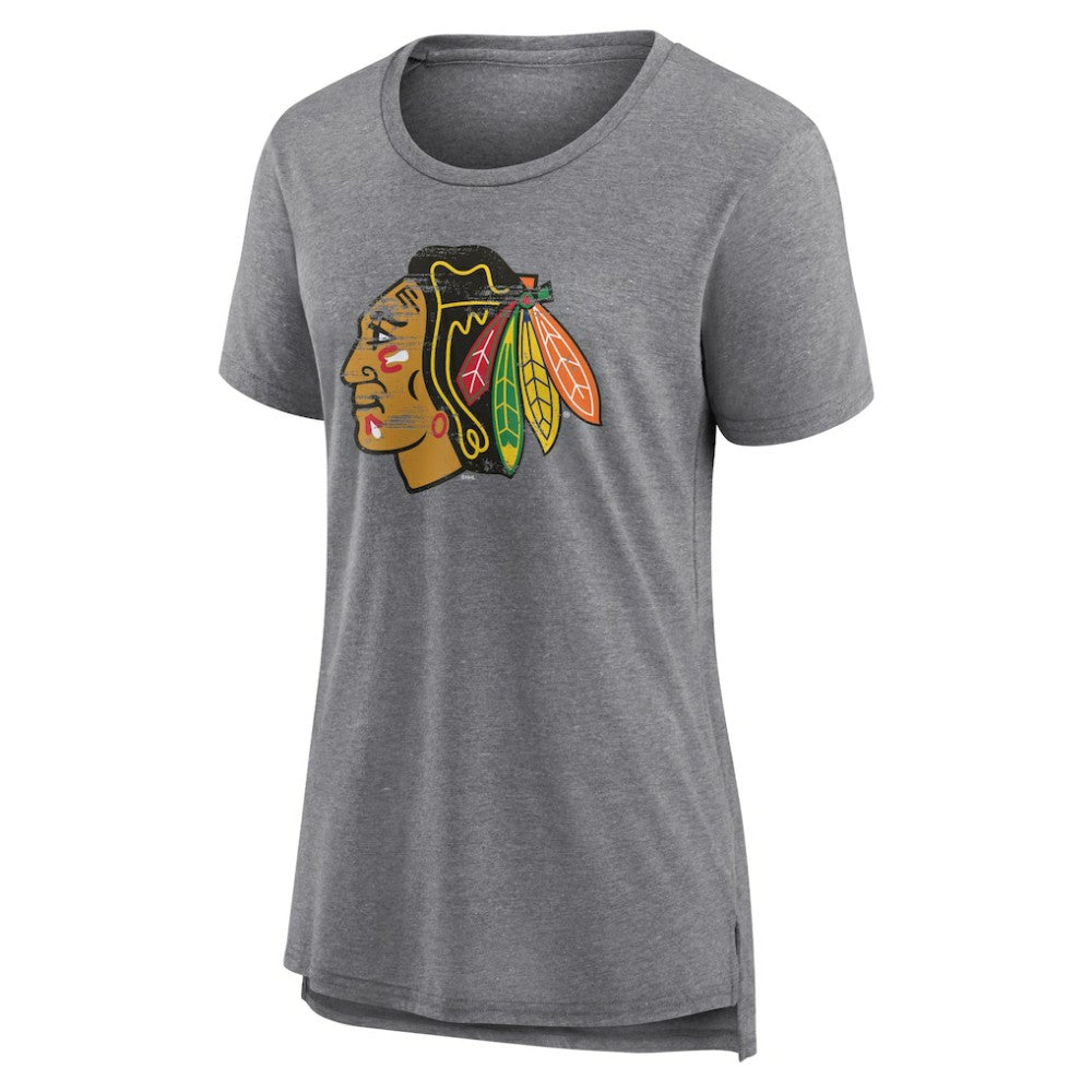 NHL Gray Chicago Blackhawks Women's Heritage Custom Tri-Blend T-Shirt