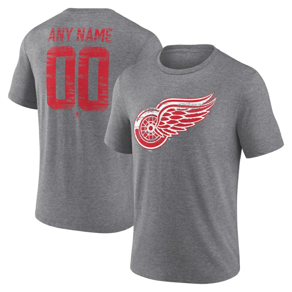 NHL Gray Detroit Red Wings Heritage Custom Tri-Blend T-Shirt