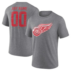 NHL Gray Detroit Red Wings Heritage Custom Tri-Blend T-Shirt