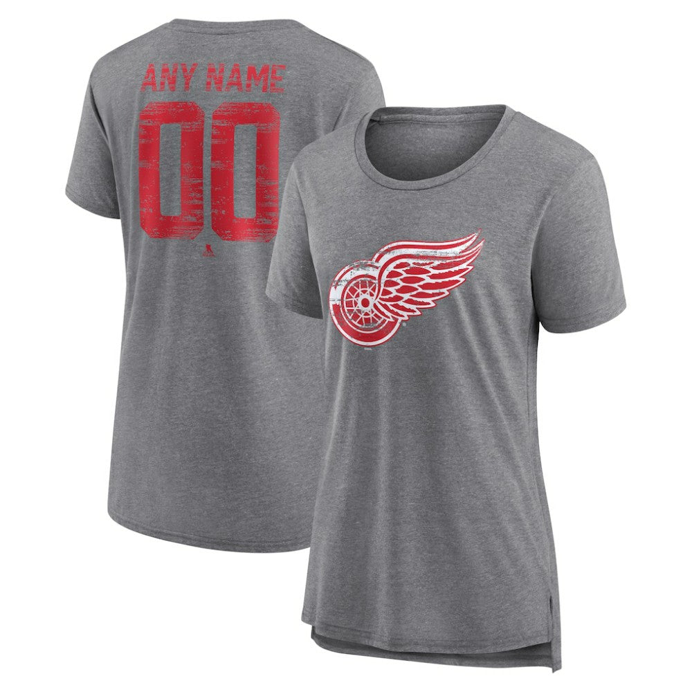 NHL Gray Detroit Red Wings Women's Heritage Custom Tri-Blend T-Shirt