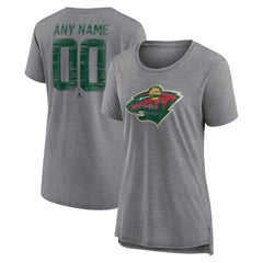 NHL Gray Minnesota Wild Women's Heritage Custom Tri-Blend T-Shirt