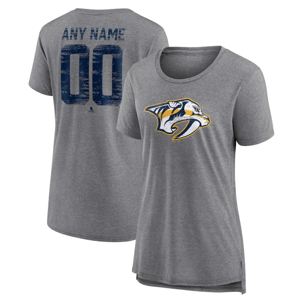 NHL Gray Nashville Predators Women's Heritage Custom Tri-Blend T-Shirt