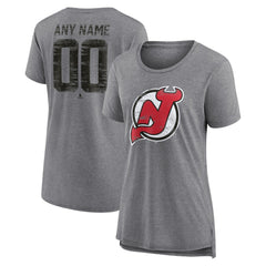 NHL Gray New Jersey Devils Women's Heritage Custom Tri-Blend T-Shirt
