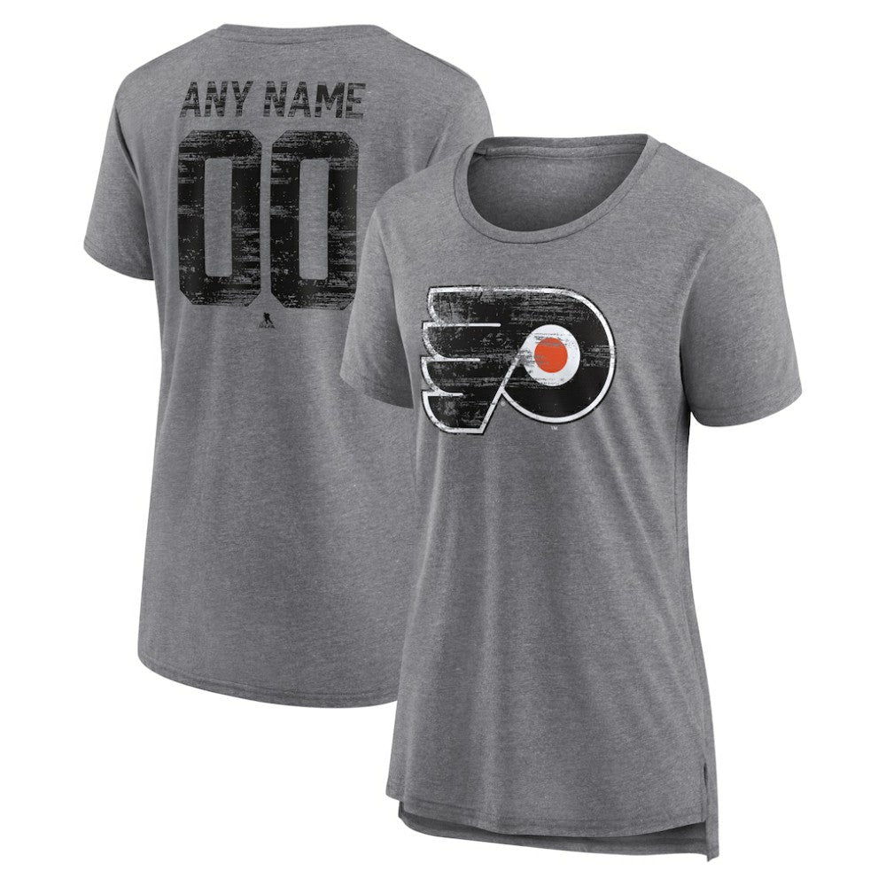 NHL Gray Philadelphia Flyers Women's Heritage Custom Tri-Blend T-Shirt