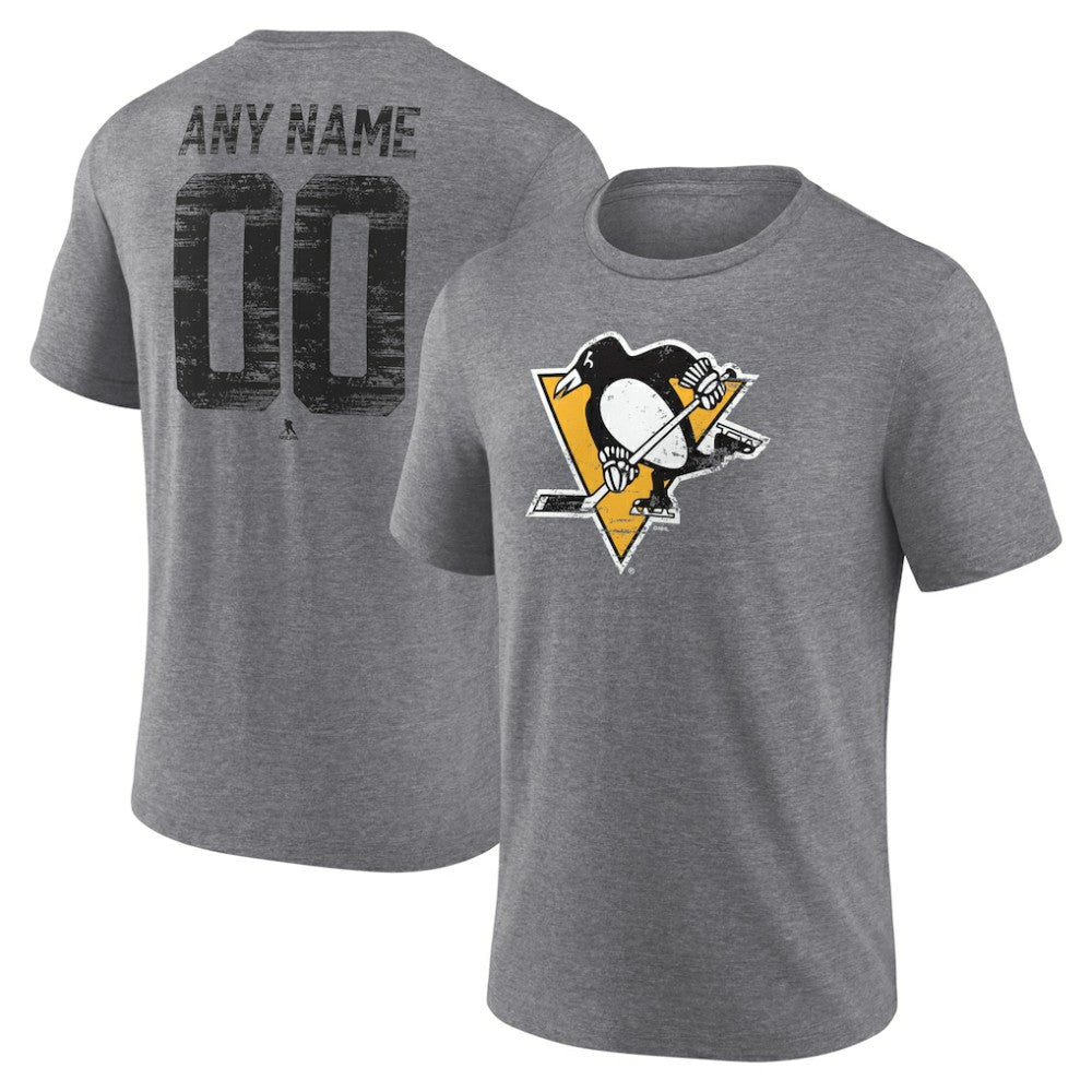 NHL Gray Pittsburgh Penguins Heritage Custom Tri-Blend T-Shirt