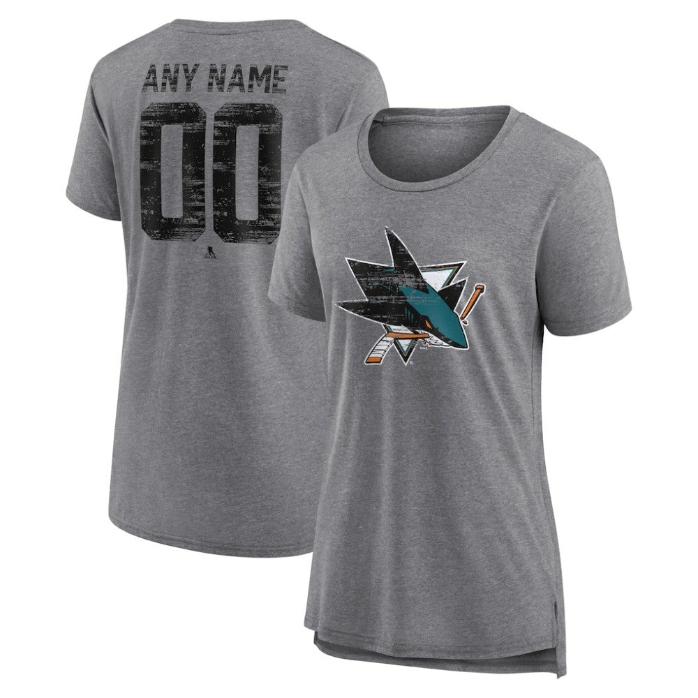 NHL Gray San Jose Sharks Women's Heritage Custom Tri-Blend T-Shirt