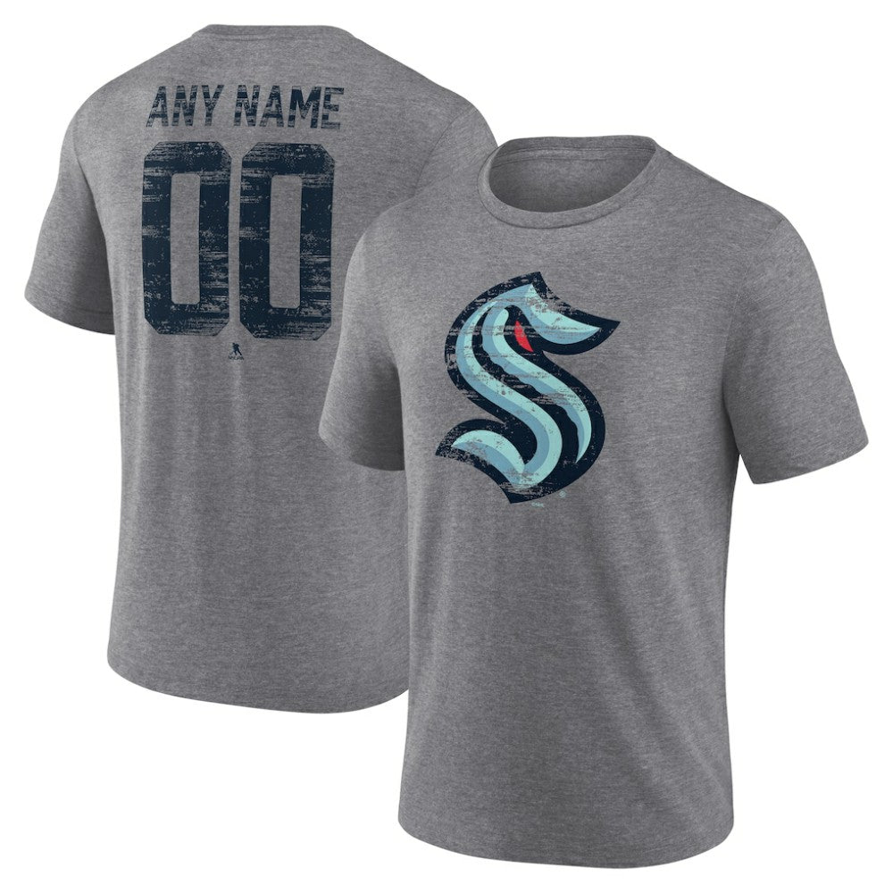 NHL Gray Seattle Kraken Heritage Custom Tri-Blend T-Shirt