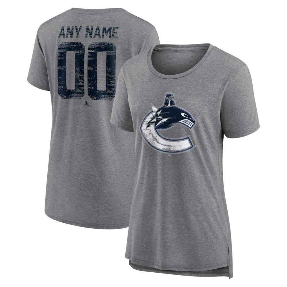 NHL Gray Vancouver Canucks Women's Heritage Custom Tri-Blend T-Shirt