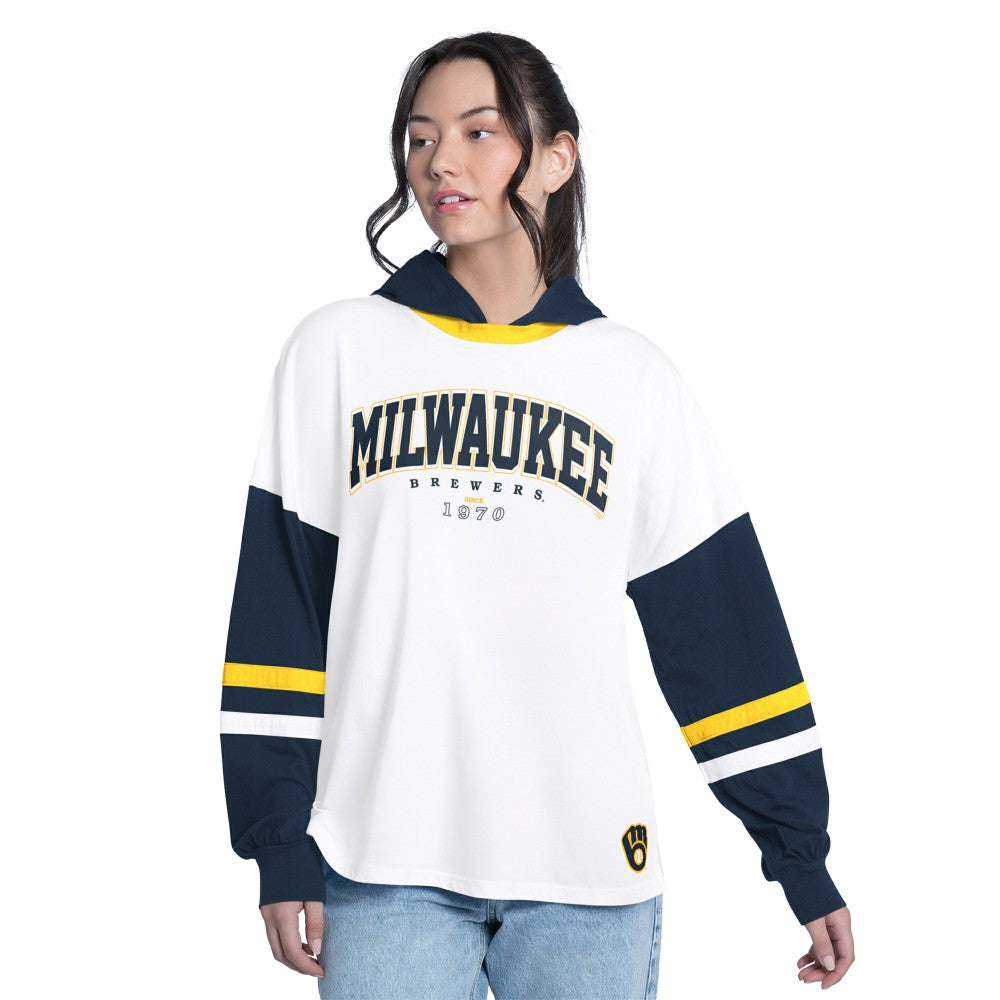 MLB Milwaukee Brewers G-III 4Her by Carl Banks Women's Key Player Oversized Hooded Long Sleeve T-Shirt