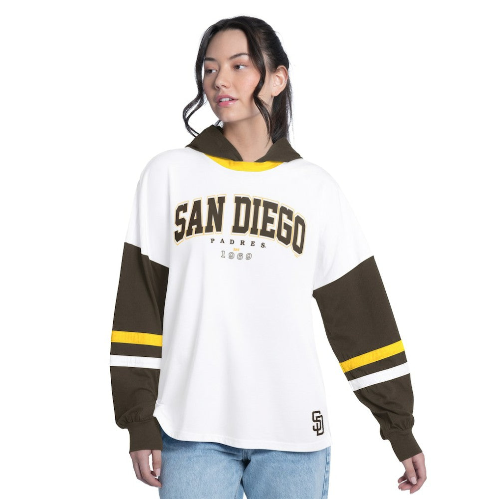 MLB San Diego Padres G-III 4Her by Carl Banks Women's Key Player Oversized Hooded Long Sleeve T-Shirt