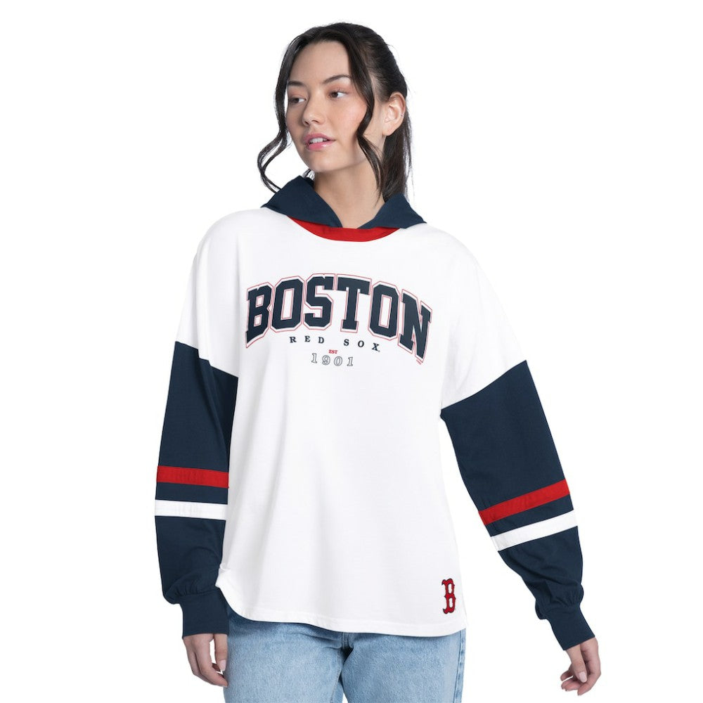 MLB Boston Red Sox G-III 4Her by Carl Banks Women's Key Player Oversized Hooded Long Sleeve T-Shirt