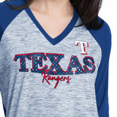 MLB Texas Rangers G-III 4Her by Carl Banks Women's Speed Training 3/4-Sleeve Rhinestone V-Neck T-Shirt