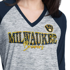 MLB Milwaukee Brewers G-III 4Her by Carl Banks Women's Speed Training 3/4-Sleeve Rhinestone V-Neck T-Shirt