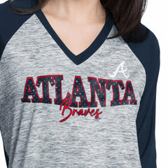 MLB Atlanta Braves G-III 4Her by Carl Banks Women's Speed Training 3/4-Sleeve Rhinestone V-Neck T-Shirt