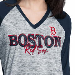 MLB Boston Red Sox G-III 4Her by Carl Banks Women's Speed Training 3/4-Sleeve Rhinestone V-Neck T-Shirt