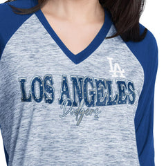 MLB Los Angeles Dodgers G-III 4Her by Carl Banks Women's Speed Training 3/4-Sleeve Rhinestone V-Neck T-Shirt